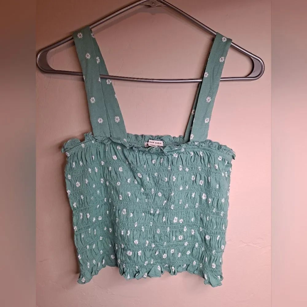 American Eagle Daisy Print Smocked Tube Top Crop Top M NWOT